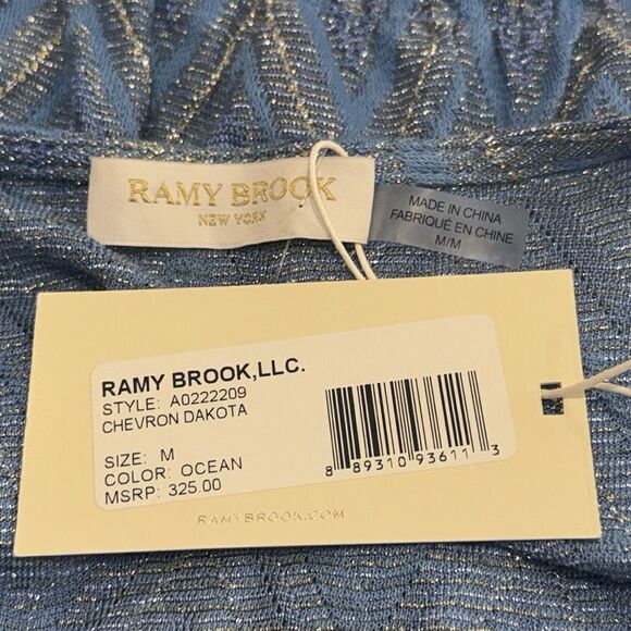 NWT Ramy Brook Chevron Dakota Twist-Front Crop Top Ocean Blue Medium - Picture 12 of 14